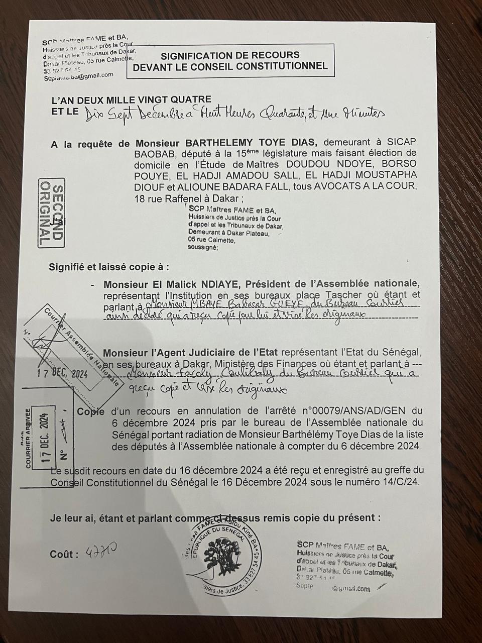 Les avocats du maire de Dakar ont déposé au Conseil constitutionnel des documents pour le recours devant la cour d’appel en annulation de la décision du préfet de Dakar.